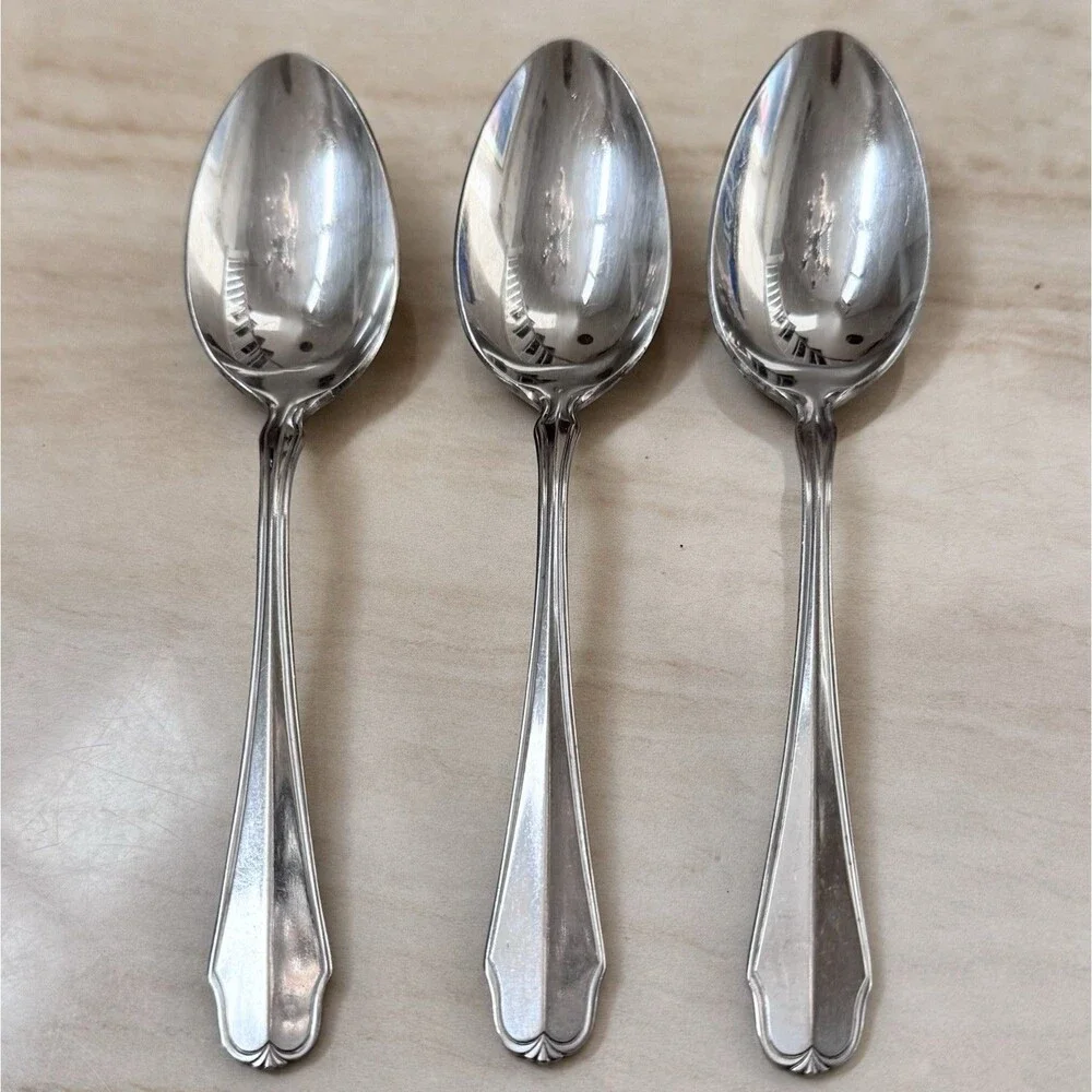 3pc STANLEY ROBERTS Corteland Stainless Soup Spoon 6 7/8” Rogers Outlined Korea